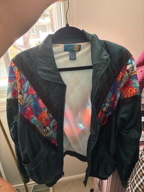 Dark Green Quilted Bomber Jacket with Multicolor Trim